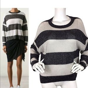 Zadig & Voltaire Black & White Metallic Striped Sweater Relaxed Long Sleeves M